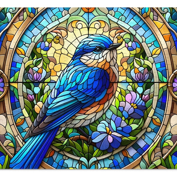 Bluebird Stained Glass Jigsaw Puzzle (30, 110, 252, 500,1000-Piece)