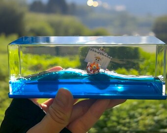 One Piece Inspired Floating Ship Aquarium Decor • Anime Tabletop Ornament • Going Merry • Unique Gift for One Piece Fans