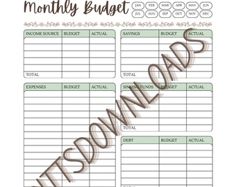 Maandelijkse budgetplanner afdrukbare PDF, maandelijkse budgettracker, financiële planner afdrukbaar, budgetteringsbinder, salarisbudgetsjabloon
