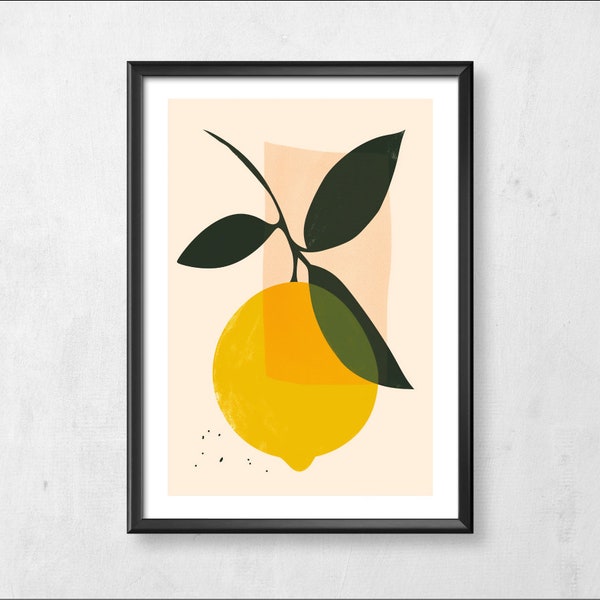 Lemon Print, Citrus Wall Art, Kitchen Decor, Citrus Art, Lemon Poster, Minimal Poster, Abstract Digital Download, Digital Art Print