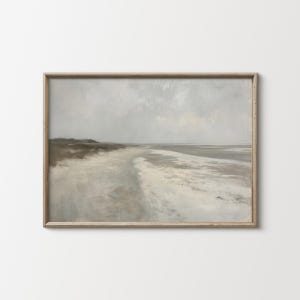 Serene Seascape Oil Painting Print: Muted Ocean Wall Art, Large Canvas Digital Download