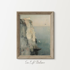 Printable Lighthouse Seascape Oil Painting Wall Art | Coastal Marine Scenery Digital Download Poster