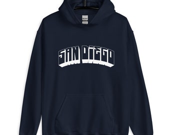 Sudadera con capucha y letras blancas de San Diego