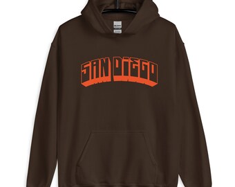 Sudadera con capucha y letras en bloque de color naranja de San Diego