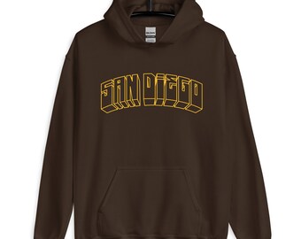 Sudadera con capucha y letras en bloque amarillas de San Diego