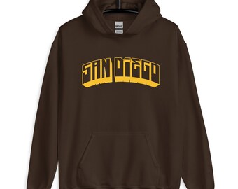 Sudadera con capucha y letras en bloque amarillas de San Diego