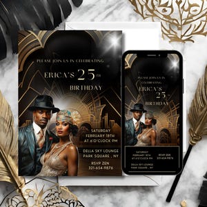 Harlem Nights, Gatsby, Art Deco, Roaring 20s, digitale uitnodigingssjabloon, mobiele Evite, sms-uitnodiging, bewerkbare Instant Download