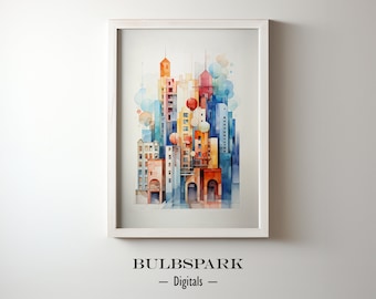 Abstract Watercolor Complexity 12 - Deconstruct Urban Cityscape | Minimalist | High Resolution JPEG Images | PRINTABLE Wall Art