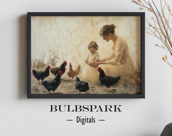 Mom's Chickens | Minimalist Countryside Painting | Farmland Animals Wall Art | Ready-to-Print JPEGs | Casual Home Decor | Country Print