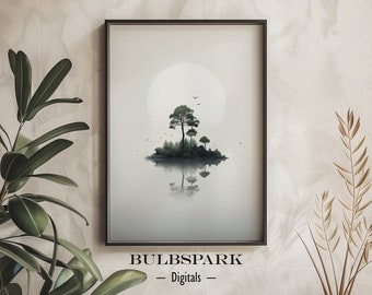 Minimalist Ecosystem #005 - Dark Green | Printable Nature Art - High Resolution Images | Instant Access | Bulbspark Digitals