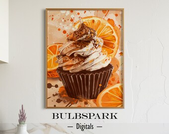Orange Chocolate Cupcake - Sweet & Tasty | Comfort Food Wall Art | High-Resolution Printing Quality Images | Kitchen Decor with Fruits