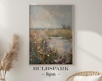 Minimalistic Wild Flowers - Oil Painting | Landscape & Scenery | High Quality JPGs - Downloadable Print | Printable Art - Abstract Nature