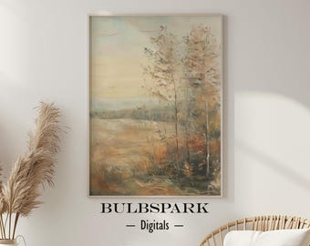 Young Trees by the Field - Oil Painting Wall Art | Landscape & Scenery | 300 DPI JPGs - Digital Print | Printable Minimalistic Nature Art