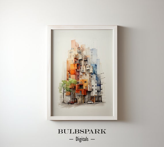 Abstract Watercolor Complexity 15 - Deconstruct Urban Cityscape | High Resolution 300 DPI Image | Instant Digital Download Printable