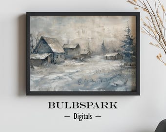 Peaceful Canadian Town - Winter Times | Vintage Oil Painting Art | Instant Download - Snowy Landscape for Any Decor | Cold Colors Printable