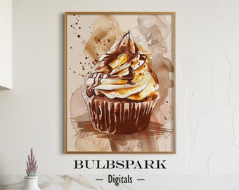 Choco-Caramel Cupcake - Sweet & Tasty | Sugary Dessert Print - 300 DPI Images | Dining Room Decor - Restaurant/Cafe Wall Art | Digital