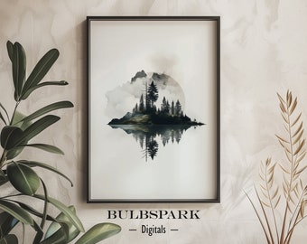 Minimalist Ecosystem #002 - Dark Green | Minimalist Digital Art | 300 DPI JPEGS Instant Download | Printable Nature Art | Bulbspark Digitals