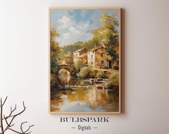 Tranquil Village - Printable Oil Painting Art | House, Town & Village | 300 DPI Images - Downloadable Print | Kitchen and Dining Room Decor