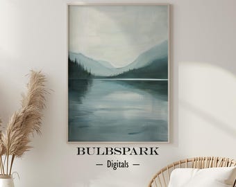 Minimalistic Glass Lake - Landscape & Scenery | Printable Oil Painting - 300 DPI Wall Art | Peaceful Nature - Minimalist Seascape Print