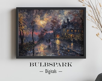 Autumnal Evening - House, Town & Village | Oil Painting Art - Dark Colors | 300 DPI Printing Quality Images | Bulbspark Digitals Download