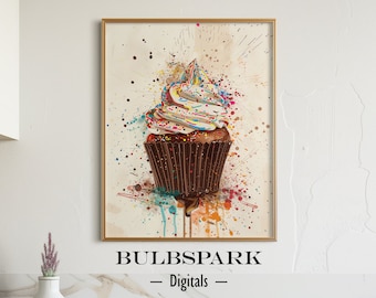 Colorful Sprinkles Cupcake - Sweet & Tasty | Party Food Print | 300 DPI Jpeg Images | Dining Room Wall art - Kitchen Decor | Digital Art