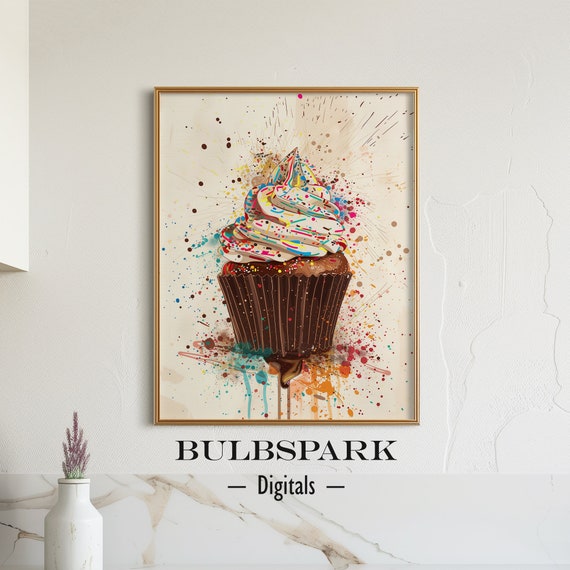 Colorful Sprinkles Cupcake - Sweet & Tasty | Party Food Print | 300 DPI Jpeg Images | Dining Room Wall art - Kitchen Decor | Digital Art