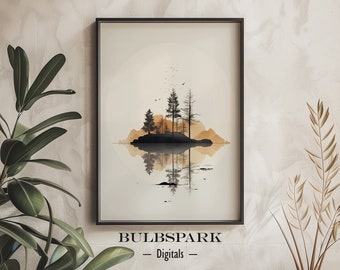 Minimalist Ecosystem #016 - Beige & Orange | Minimalistic Sunset Nature | 300 DPI Images - Printable Art | Bulbspark Digitals