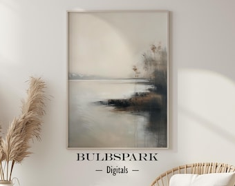 Minimalistic Shores - Landscape & Scenery | Printable Oil Painting - 300 DPI Print - Wall Art | Lake - Peaceful Water - Minimalist Nature