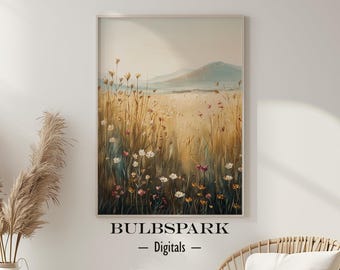 Warm Wild Flowers - Printable Oil Painting | Landscape & Scenery | 300 DPI Print - Wall Art | Digital Download - Nature Inspired Printable