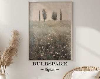 Sepia Red Field (LIMITED EDITION) - Landscape & Scenery | Oil Painting Art Print- Minimalistic Nature - Old Vintage Art | 25 Left! (#1/25)