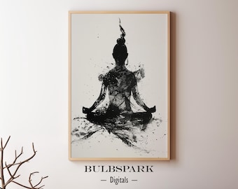 Purification - Spiritual Life | Black & White Ink Watercolor Art | Printable 300 DPI Image - Instant Digital Download | Zen Decor - Wall Art
