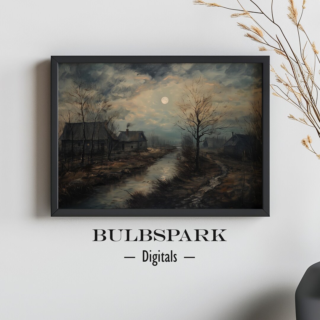Peaceful Night - House, Town & Village | Dark Neutral Oil Painting ...