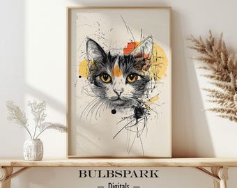 Simple Felidae - Animals Mixed Art | Abstract Cat Prints - 300 DPI Images | Minimalistic Wall Art: Cat Printable - Cute Pet Themed Decor