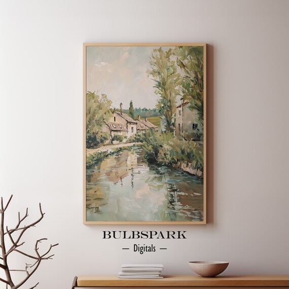 Green Village - Printable Oil Painting Art | House, Town & Village | 300 DPI Images - Downloadable Print | Kitchen Art - Dining Room Decor