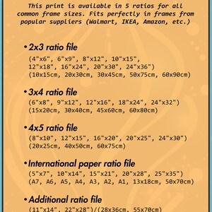May include: A chart titled "Print Sizes & Ratios" lists different print sizes and ratios for common frame sizes. The chart includes measurements in inches and centimetres. The text "BULBSPARK - Digitals -" is at the bottom of the chart.