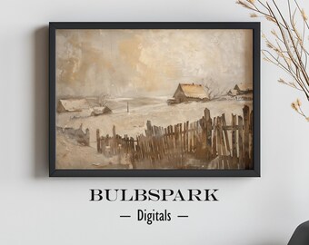 Rustic After Storm - Winter Times | Old Style Oil Painting Printable | Instant Digital Art - Winter Landscape for Vintage Decor | Small Town