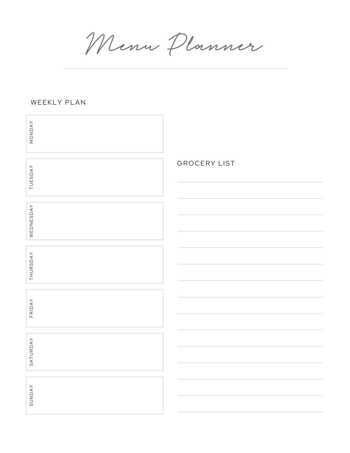 Weekly Menu Planner - Digital - Etsy