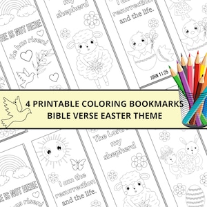 Kids Bible Verse Coloring Bookmarks | Easter Coloring Bookmarks | Scripture Bookmarks | Sunday School Craft | Printable Bookmarks | Bible
