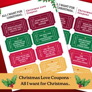 Christmas Love Coupons | Romantic Holiday Vouchers | Printable Christmas Gift for Him or Her | Couple Gift | Fun Christmas Game