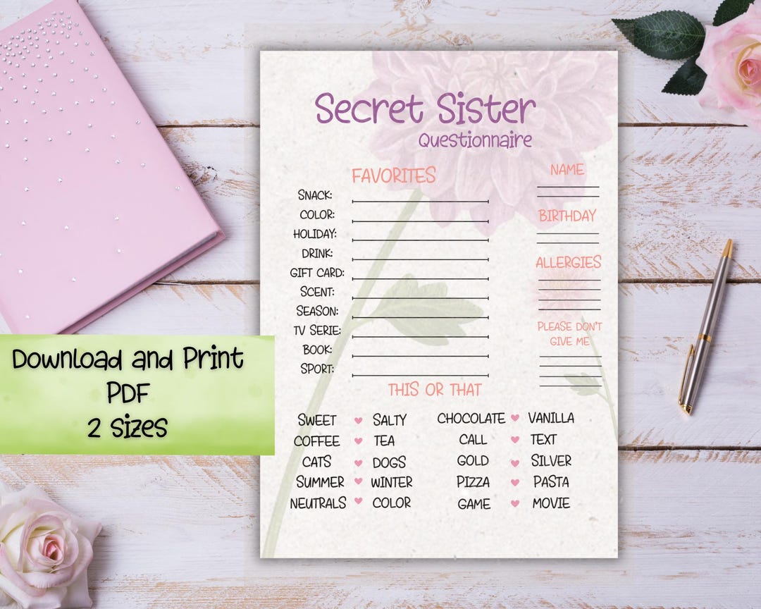 Secret Sister Questionnaire | Young Women | Girls Camp Secret Sister ...