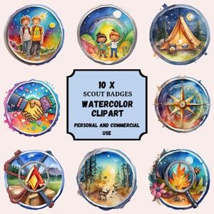 Camping Watercolor ClipArt | Badges ClipArt | Scout Badges | Wilderness Explorer Badges | Scout Patches | Scouts Troop | Camping Patches