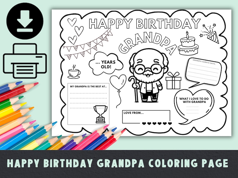 Happy Birthday Grandpa Coloring Page Happy Birthday Grandpa Printable ...