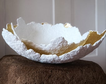 Paper Mache Bowl | Modern Paper Mache Bowl | Inspired Flowers | Sustainable Decor | Gold Elements | White Bowl | Luxury accessories