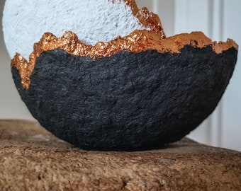 Set of Paper Mache Bowl | Modern Bowl | Black&White Papier Mache bowl | Sustainable Decor | Rose Gold Elements | Elegant accessories | Set