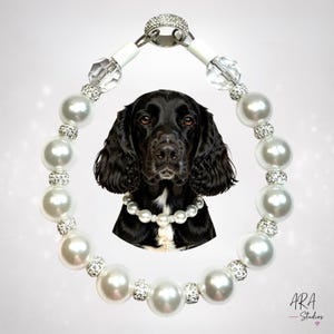 Classic White Pearl Wedding Dog Collar, Statement Pearl Dog Necklace, Silver Rhinestone Jewelry for Medium & Large Breeds