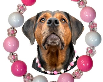 Flower Beaded Dog Collar, Cute Girly Dog Necklace | Pink, Purple, Peach, Blue, or Teal Floral Dog Jewelry