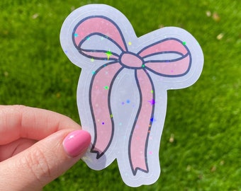 Pink holographic bow sticker for phone sticker laptop sticker for girl bow water bottle sticker for kindle holographic coquette stickers