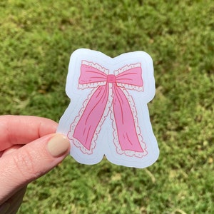 pink bow sticker for phone girly coquette aesthetic sticker for laptop sticker for kindle ruffle bow decal for water bottle sticker girl bow