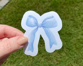 Blue bow sticker for phone, holographic laptop decal, girl bow sticker, water bottle sticker, kindle vinyl coquette aesthetic sticker