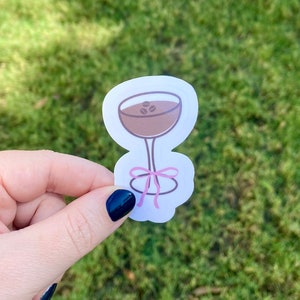 Espresso martini vinyl sticker for laptop girl bow sticker for phone trendy sticker for kindle coquette water bottle sticker holographic